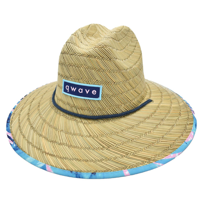 Qwave Women's Straw Lifeguard Hat - Pink & Blue Palm Print