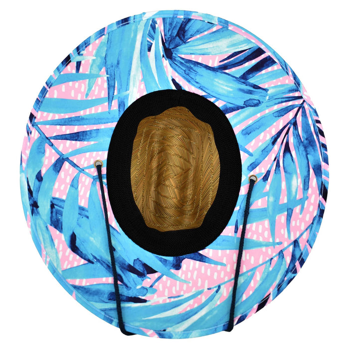 Qwave Women's Straw Lifeguard Hat - Pink & Blue Palm Print